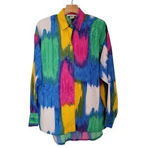 La Chemise Vintage Blouse Womens Sz S Multicolor COLORFUL Long Sleeve Button Top
